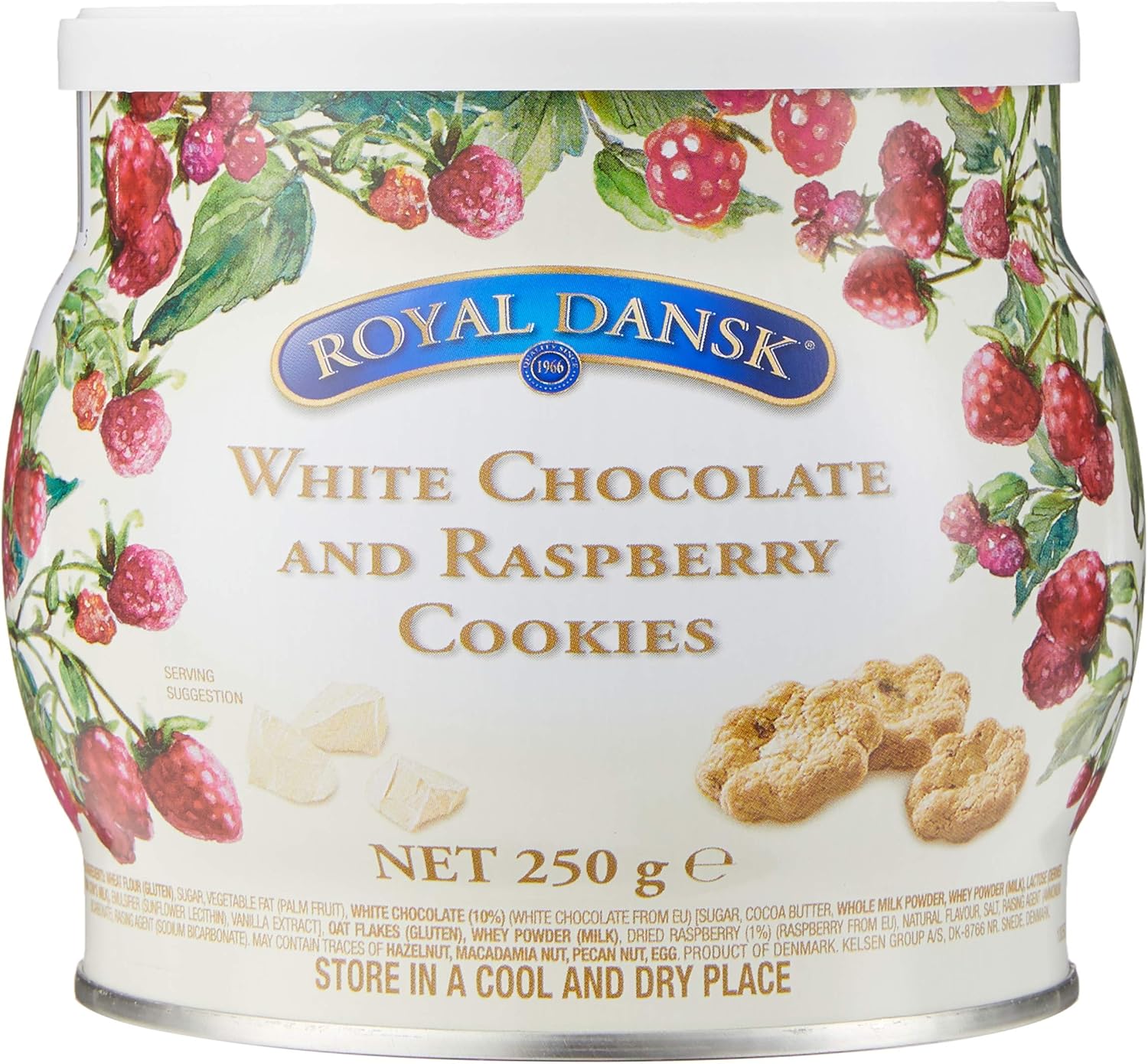 ROYAL DANSK WHITE CHOCO & RASPBERRY COOKIES 250g